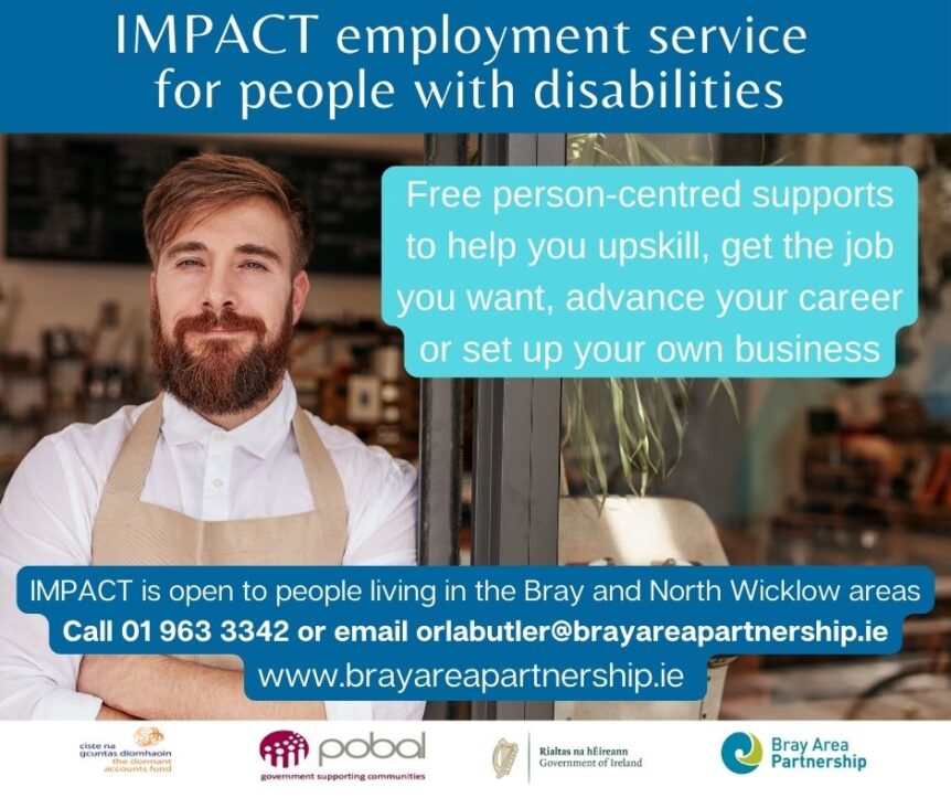 IMPACT poster with image of smiling bearded young man standing with arms crossed in cafe doorway and wording about IMPACT