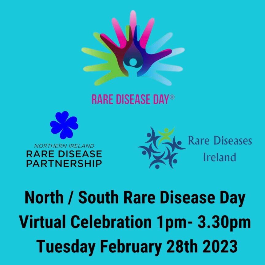 Poster with Rare Disease Day, logo, Rare Disease Partnership logo, Rare Diseases Ireland logo and date and time of event.
