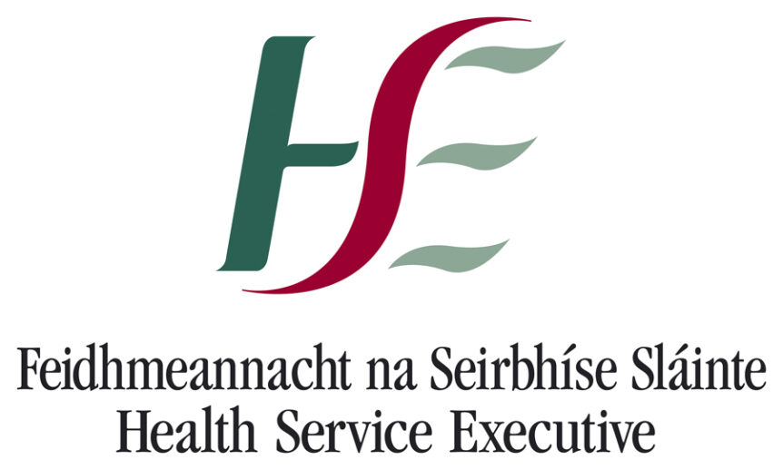 HSE logo with the letters HSE in green, read and grey and the words below Fdidhmeannacht na Seirbhíse Sláinte, Health Service Executive