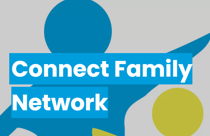 Image of blue figure with words in white Connect Family Network