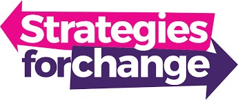 Strategies for Change logo with words Strategies for Change on background of a pink and purple arrow.